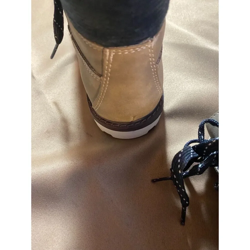 Cat & Jack Kids Hiking Boots Youth Size 5 Taupe Brown Side Zip Lace Up Trl Boots